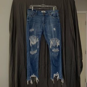 distressed blue jeans